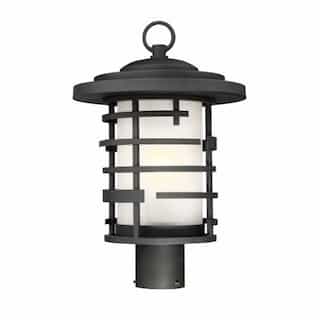 Lansing Post Lantern Light Fixture, Textured Black, Etched Glass