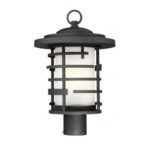 Nuvo Lansing Post Lantern Light Fixture, Textured Black, Etched Glass