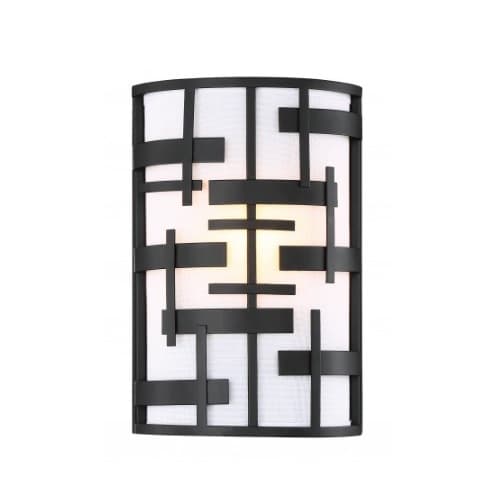 Nuvo Lansing 2-Light Wall Sconce Light Fixture, Textured Black, White Fabric