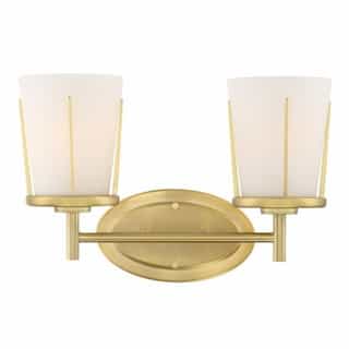 Nuvo 2-Light Serene Vanity Light Fixture, Natural Brass, Satin White Glass