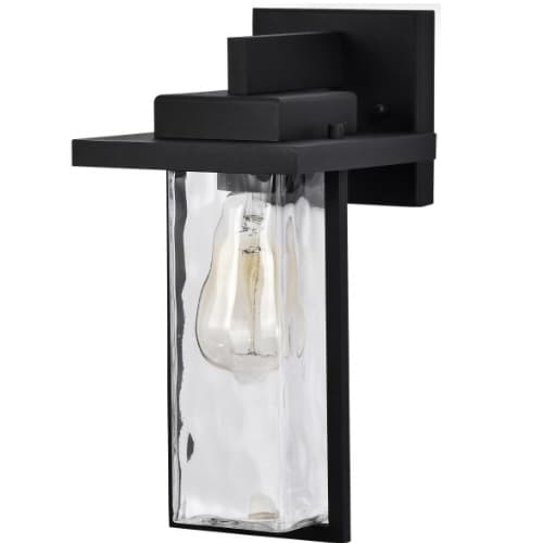 100W Vernal Wall Lantern w/Clear Water Glass, Medium, 120V, Black