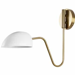 Nuvo 60W Trilby Wall Sconce, 1-Light,120V, Matte White/Burnished Brass