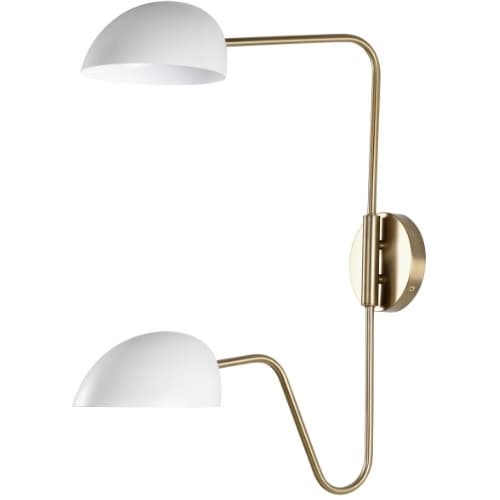Nuvo 60W Trilby Wall Sconce, 2-Light, 120V, White/Burnished Brass