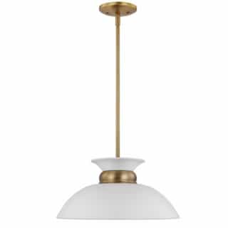 Nuvo 100W Perkins Pendant, 1-Light, 120V, White/Burnished Brass, Small