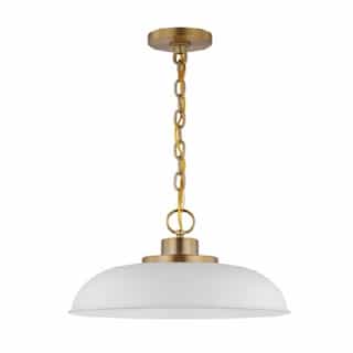 Nuvo 100W Colony Pendant, 1 Light, 120V, White/Burnished Brass, Small
