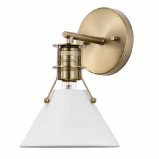 60W Outpost Wall Sconce, 1-Light,  120V, White/Burnished Brass