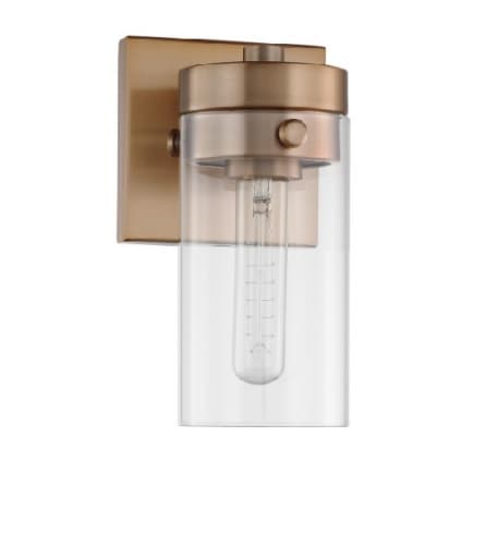 60W Intersection Vanity, 1-Light, 120V, Burnished Brass/Clear Glass