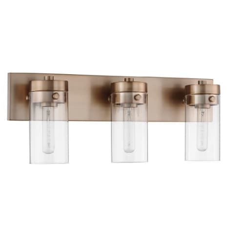 60W Intersection Vanity 3-Light, 120V, Burnished Brass/Clear Glass