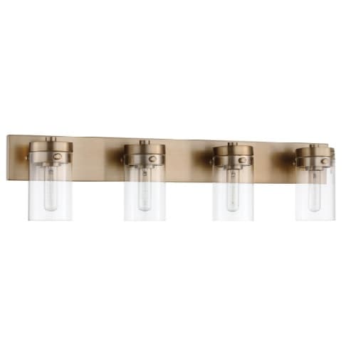 60W Intersection Vanity 4-Light, 120V, Burnished Brass/Clear Glass