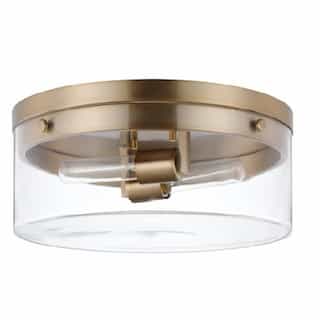 60W Intersection Flush Mount, Small, 120V, Clear Glass/Burnished Brass