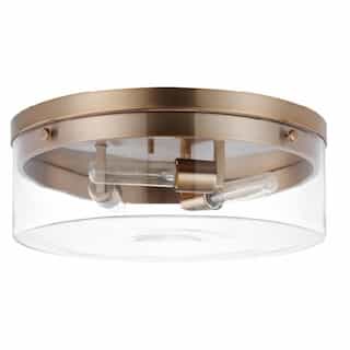 60W Intersection Flush Mount, Large, 120V, Clear Glass/Burnished Brass