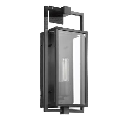 60W Exhibit Wall Lantern, Medium, 120V, Black/Clear Beveled Glass