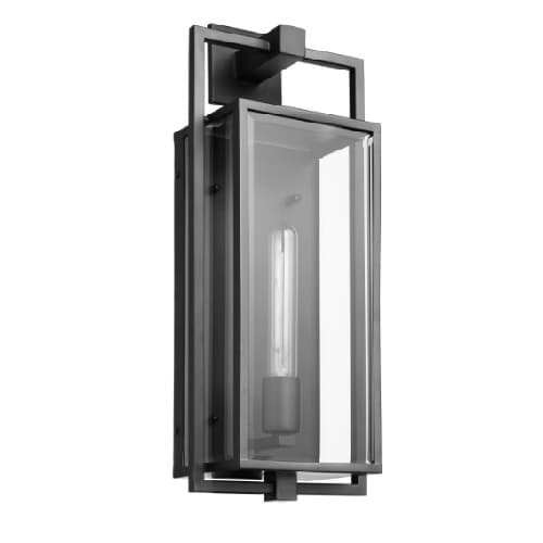 60W Exhibit Wall Lantern,  Large, 120V, Black/Clear Beveled Glass