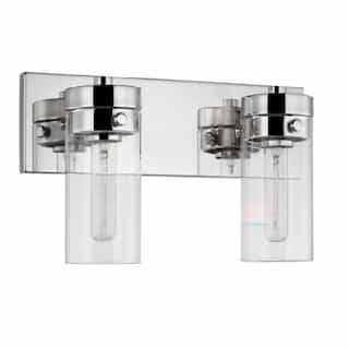 60W Intersection Vanity 2-Light, 120V, Polished Nickel/Clear Glass