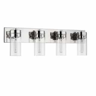 60W Intersection Vanity 4-Light, 120V, Polished Nickel/Clear Glass