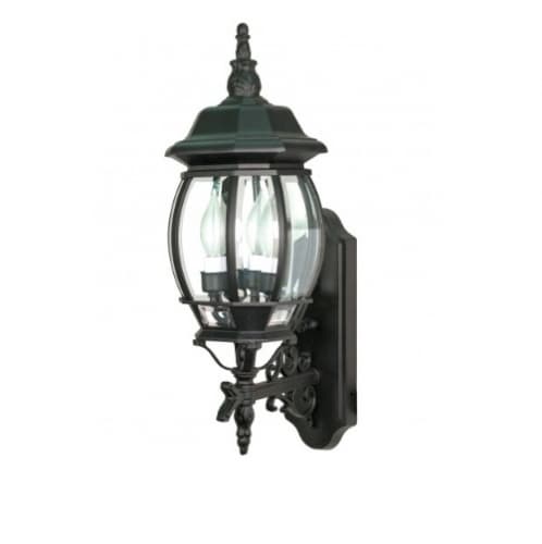 60W 22.75 in. Central Park Wall Lantern, Clear Beveled Panels, Textured Black