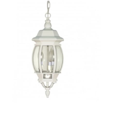 60W 20 in. Central Park Hanging Lantern, Clear Beveled Panels, White
