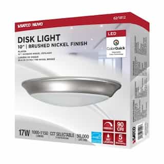 Nuvo 10-in 17W LED Disk Light, 1200 lm, 120V, 5-CCT Select, Nickel