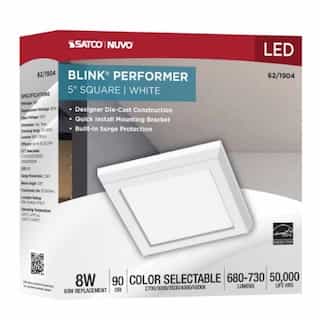 Nuvo 5-in 8W Square Blink Performer Fixture, 730 lm, 120V, 5-CCT, White