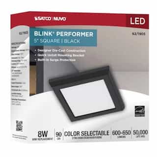 5-in 8W Square Blink Performer Fixture, 730 lm, 120V, 5-CCT, Black