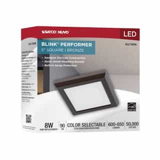 Nuvo 5-in 8W Square Blink Performer Fixture, 730 lm, 120V, 5-CCT, Bronze.