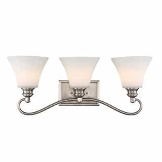3-Light LED Tess Vanity Fixture, Brushed Nickel, Frosted Fluted Glass