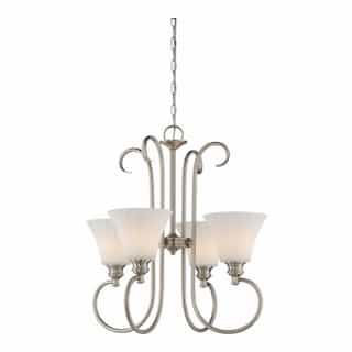 4-Light LED Tess Chandelier Fixture, Brushed Nickel, Frosted Fluted Glass