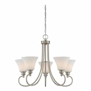 5-Light LED Tess Chandelier Fixture, Brushed Nickel, Frosted Fluted Glass
