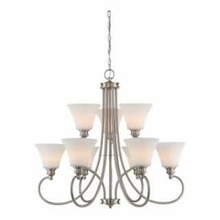 LED 9-Light Tess 2-Tier Chandelier, Brushed Nickel, Frosted Fluted Glass