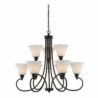 LED 9-Light Tess 2-Tier Chandelier, Forest Bronze, Frosted Fluted Glass