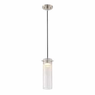 Nuvo LED Pulse Mini Pendant Light Fixture, Brushed Nickel, Clear Crackle Glass