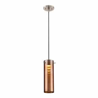 Nuvo LED Pulse Mini Pendant Light Fixture, Brushed Nickel, Copper Glass