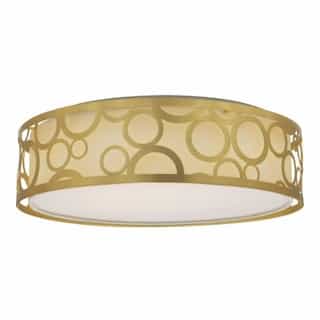LED Flush Mount Filigree Circles Fixture, Natural Brass, White Acrylic