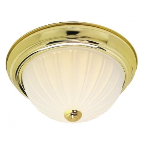 15" LED Flush Mount Light, Polished Brass, Frosted Ribbed Glass
