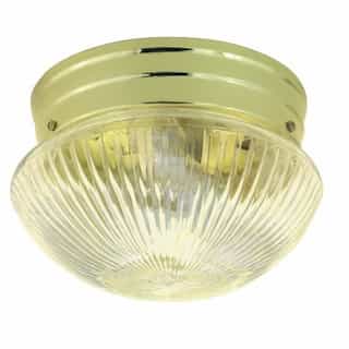 10" LED Flush Mount Light, Brass, Medium Clear Ribbed Mushroom Shade