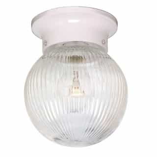 6" LED Flush Mount Light, White Finish, Clear Ribbed Round Glass Shade