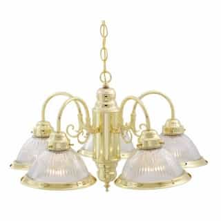 Nuvo 22" Chandelier Lights, Clear Ribbed Shade, Polished Brass