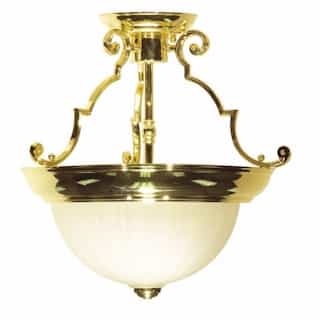 13in Semi-Flush Mount Light, 2-Light, Polished Brass