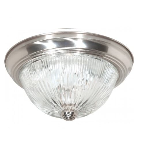 Nuvo 11" Flush Mount Light, Clear Ribbed Glass, Brushed Nickel