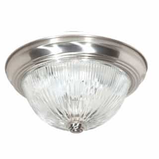 11" Flush Mount Light, Clear Ribbed Glass, Brushed Nickel