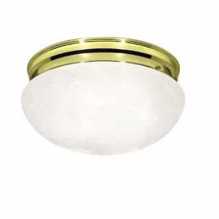 12" LED Flush Mount Lights, Alabaster Mushroom Glass Shade, Polished Brass