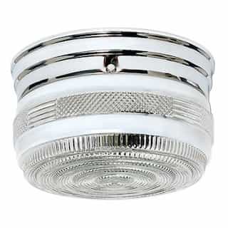 8" Flush Mount Ceiling Light w/ Crystal and White Drum, Polished Chrome