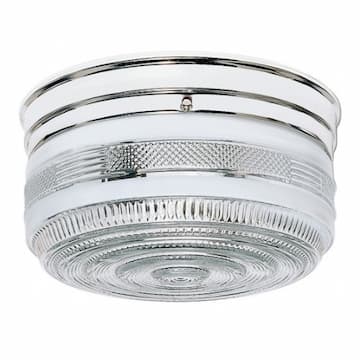 10" Flush Mount Ceiling Light w/ Crystal and White Drum, Polished Chrome