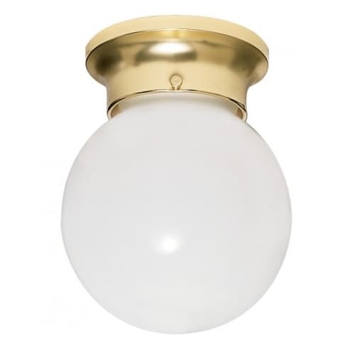 6" Flush Mount Ceiling Light, Polished Brass, White Glass Ball