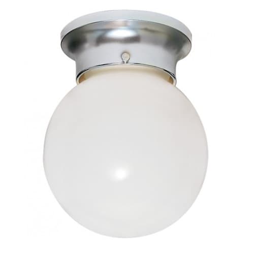 8" Flush Mount Ceiling Light, Polished Chrome, White Glass Ball