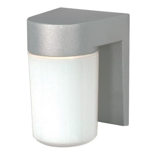 Utility Outdoor Wall Light, Satin Aluminum, White Glass Cylinder