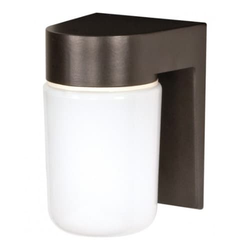 Utility Outdoor Wall Light, Bronzotic, White Glass Cylinder