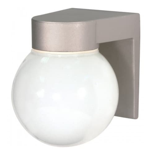 Utility Outdoor Wall Light, Satin Aluminum, White Glass Globe