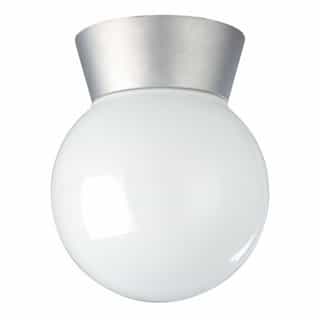 Nuvo Utility Outdoor Ceiling Light, Satin Aluminum, White Glass Globe