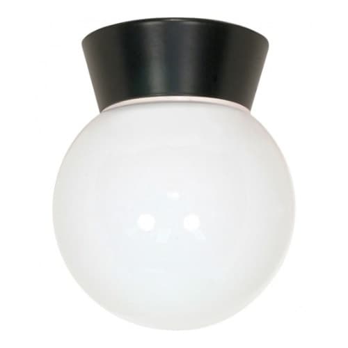 Nuvo Utility Outdoor Ceiling Light, Black, White Glass Globe